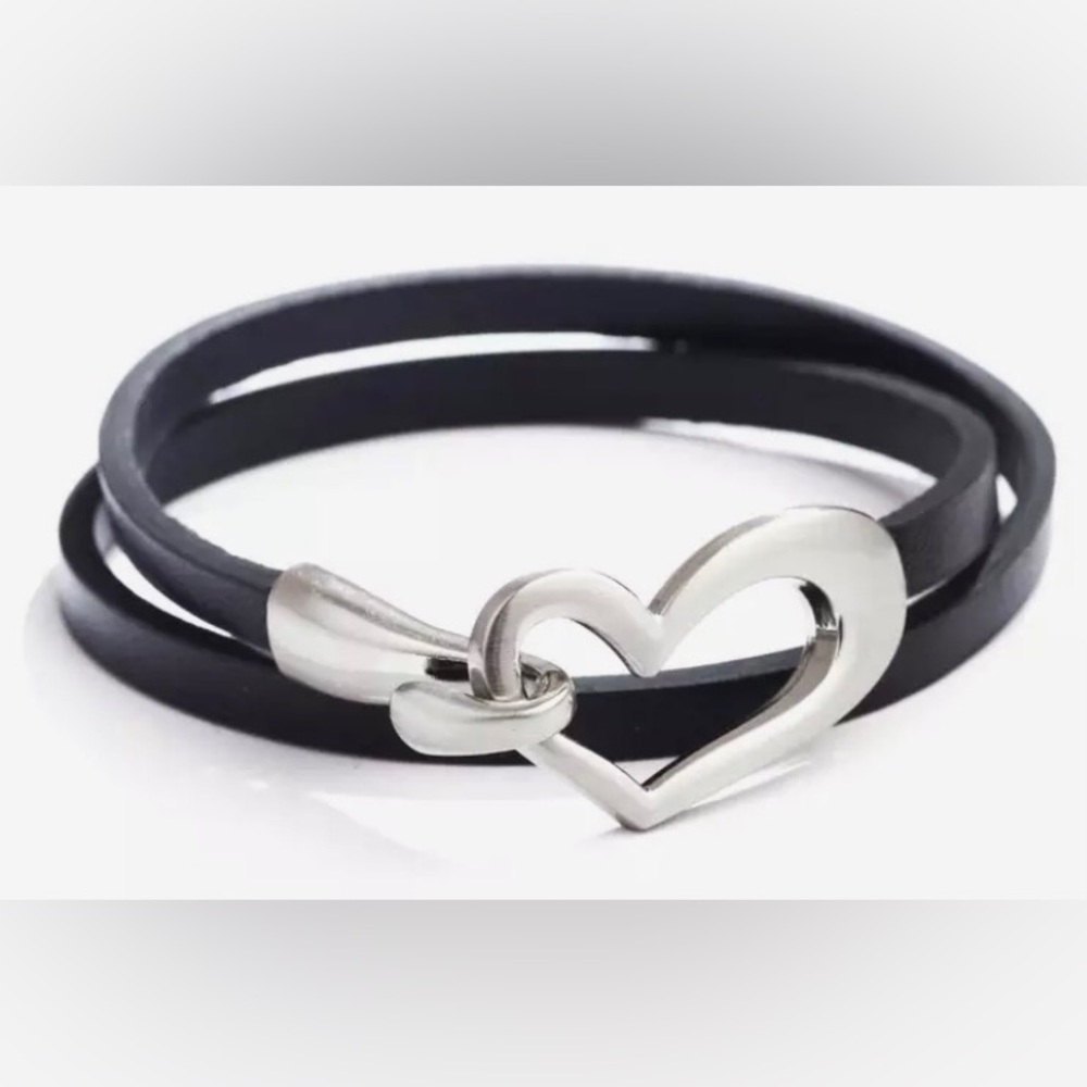Leather Bracelet with Metal Heart